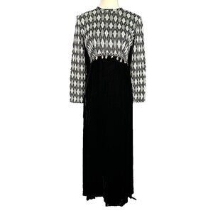 Vintage Mod Argyle Lurex Thread Knit Evening Maxi Dress Velvet Skirt Union